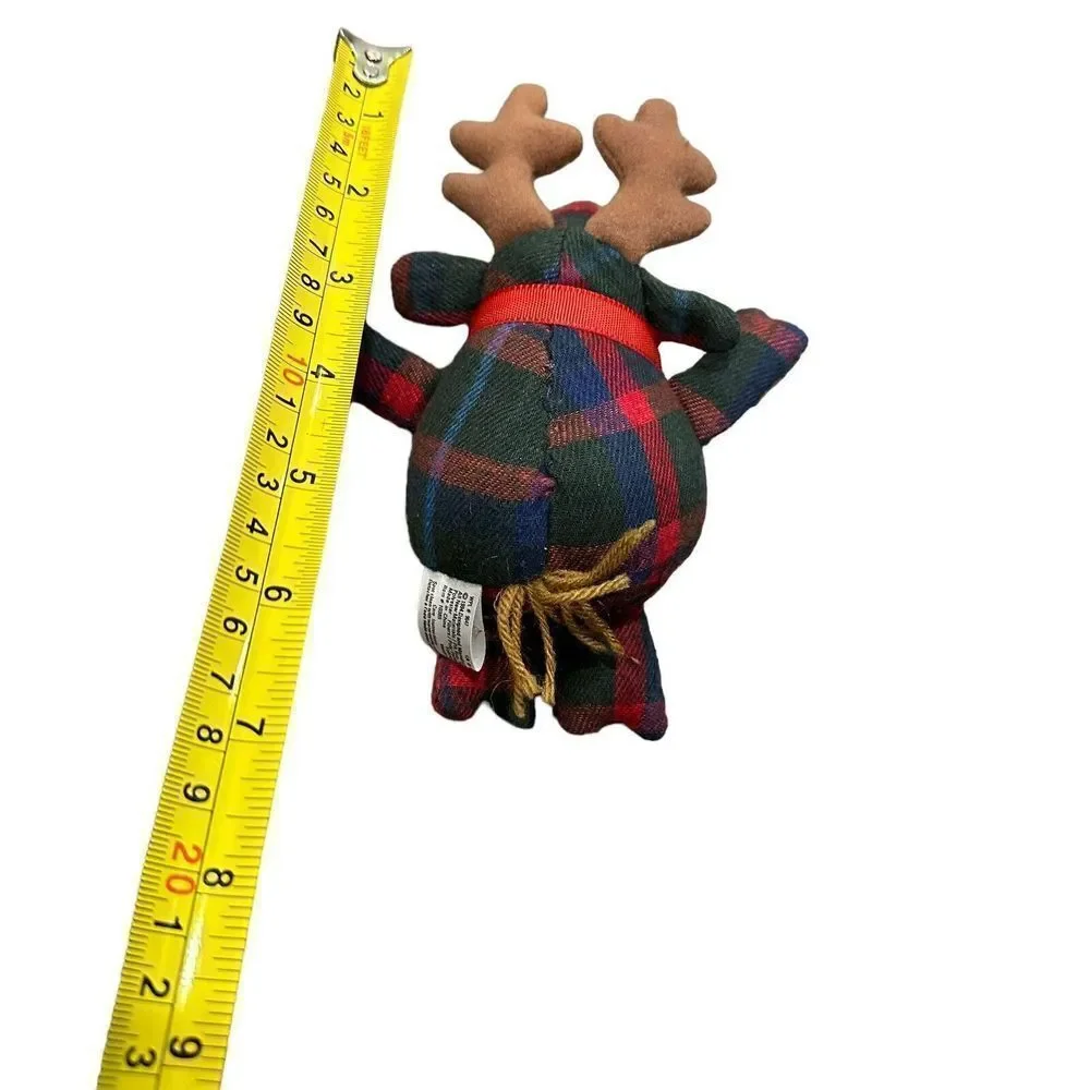 Eddie Bauer Reindeer Plush Vintage Plaid Red Checkered 1994 Stuffed Pellets 7x3